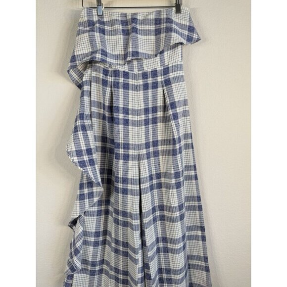 Gianni Bini Women’s Ruffle Front Navy White Plaid Culotte Jumpsuit Romper Size S - Picture 5 of 15